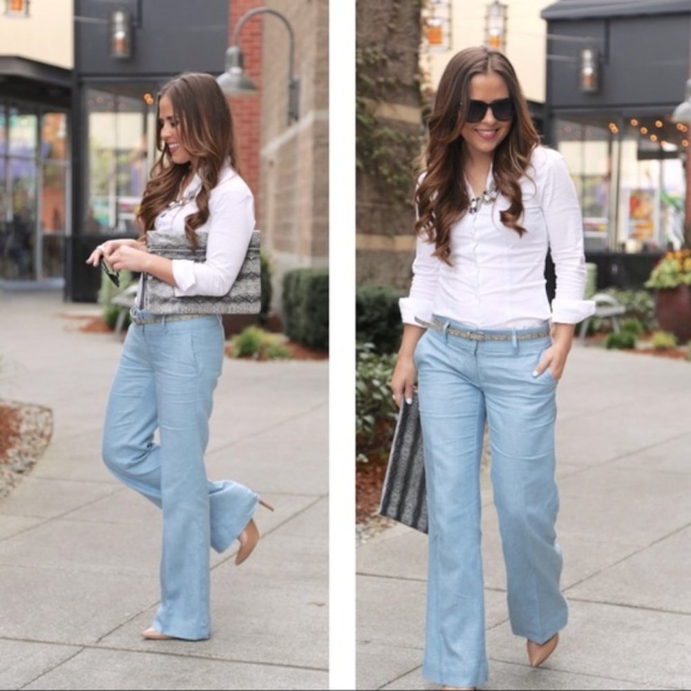 NWT Loft Linen Blend Marisa Trouser Size 10 Blue